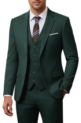 Produktbild von ZKHOECR Herren-Anzug-Set, 3-teilig, schmale Passform, Blazer mit Zwei Knöpfen, e