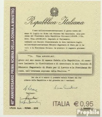 Produktbild von Briefmarken Italien 2016 Mi 3915 (kompl.Ausg.) postfrisch 40. Jahrestag Ernennung 1. Ministerin