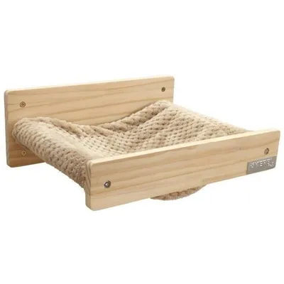 Image de Hamac Mural pour Chat TIMBER, 38 x 33,5 x 16 cm, Bois Massif, Tissu Peluche