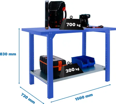 Obrázek produktu pro Pracovní stůl SIMONWORK BT6L PRO METAL 1500 BLUE s parafusy