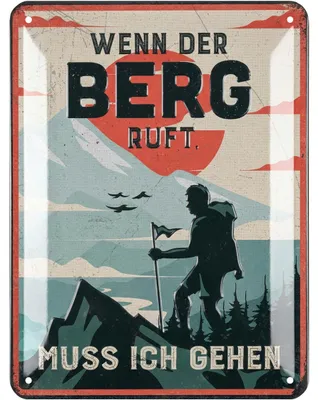 Produktbild von LANOLU Retro Blechschild BERG, vintage Metallschild, Geschenke Wanderer, Bergsteiger, Dorfkinder, lustiges Sprüche Schild, Metall 15x20cm