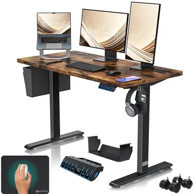 Produktbild von KESSER® Schreibtisch elektrisch & höhenverstellbar Computertisch Ergonomisch Stehen & Sitzen 3-Memory 360° Rollen USB-Ladeanschluss 120x60cm Braun