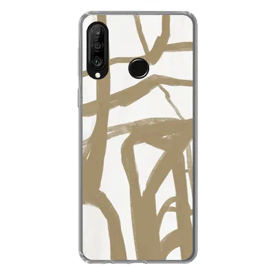 Produktbild von MuchoWow® Handyhülle Schutzhülle Hülle für Huawei P30 Lite Braun - Weiß - Abstrakt Silikon Softcase Handy Hülle - Handyhülle