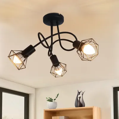 Obrázok produktu pre ZMH LED stropné reflektory 3 plamene čierne stropné svietidlo Vintage otočné 350° priemyselné E14 reflektory stropné škvrny bez žiarovky