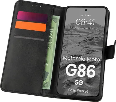 Produktbild von Handyhülle mit Klappe für Motorola Moto G86 5G, Bizon Case Pocket, Schwarz