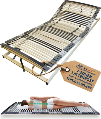 Produktbild von AM Qualitätsmatratzen | Ergonomischer 7-Zonen Lattenrost | 90x200 cm | fertig montiert geliefert | verstellbar | 44 Federholzleisten | Lattenrahmen | 90x200