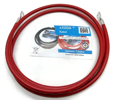Image de Câble de batterie 25 mm² 200 cm, câble électrique en cuivre avec cosses à anneau M10, rouge, 12 V, câble automobile