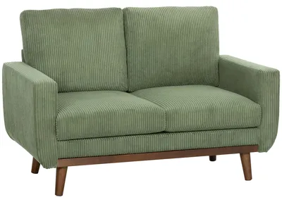 Produktbild von 2-Sitzer-Sofa, 134 cm Cord-Sofa mit Taschenfedern, dicker Rückenlehne, Holzlatten-Akzent, Grün