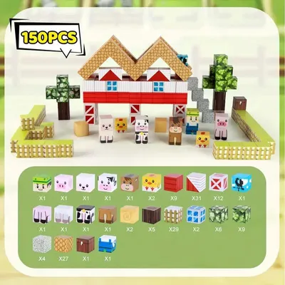 Image de 150 pièces jeu de cubes magnétiques - ferme & animaux thème STEM jouets éducatifs