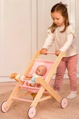 Produktbild von Rosa Puppenbuggy aus Holz als Puppenwagen