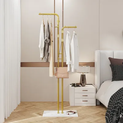 Produktbild von WISFOR Garderobenständer mit 5 Haken, freistehender Kleiderständer mit Marmorfuß, Flurgarderobe Garderobe mit Kleiderstange , Eingangsbereich