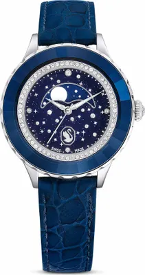 Produktbild von Swarovski Octea Moon Uhr, Schweizer Produktion, Mond, Lederarmband, Blau, Blaues Finish OCTEA MOON:LS BLUE/BLUE/STS 5677494