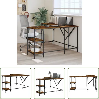 Produktbild von The Living Store Schreibtisch Räuchereiche 139x139x75 cm Holzwerkstoff