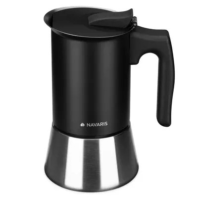 Produktbild von Navaris Espressokocher für 4 Tassen - Espressomaschine für den Herd - Kaffeemaschine aus Edelstahl - Mokka Kanne auch für Induktion - schwarz