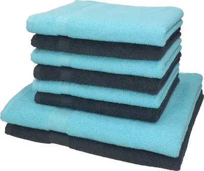 Produktbild von Betz 8-tlg. Set PALERMO - 2 Liegetücher 6 Handtücher 100% Baumwolle  Farbe: anthrazit / türkis