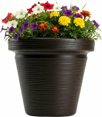 Obrázek produktu pro HowHomely | Květináč – přesažovací květináč – hnědý – 33 x 39 cm – z recyklovaného materiálu – venkovní – rýhovaný květináč