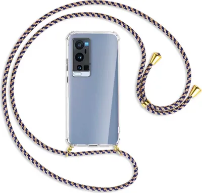Produktbild von Handykette Backcover-Schutzhülle mit Band (Metall goldfarben) für vivo X60 Pro Plus 5G - blau+beige