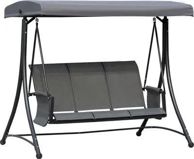 Zdjęcie produktu dla 3-osobowa huśtawka ogrodowa, huśtawka ogrodowa z daszkiem przeciwsłonecznym, ławka huśtawkowa z półką, aluminium, szary, 196 x 128 x 172 cm