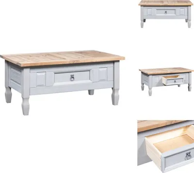 Zdjęcie produktu dla vidaXL Stolik kawowy w stylu meksykańskim drewno sosnowe szary 100x55x45 cm - Stoliki kawowe