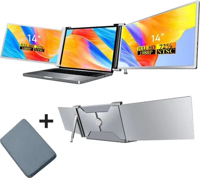 Produktbild von Stemap Tragbarer Triple-Monitor Full HD für 14–17,3 Zoll Laptops, Tri-Screen Bildschirmerweiterung, inklusive Schutzhülle und Kabel