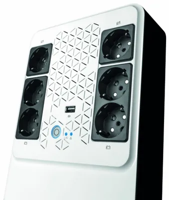 Produktbild von LEGRAND, Unterbrechungsfreie Stromversorgung (USV-Anlage), Keor Multiplug mit 800VA/480W, 6 Ausgänge je 230V (Schuko-Steckdosen) & USB-Ladegerät, Line Interactive, Interner AVR, Autom. Restart, 310082