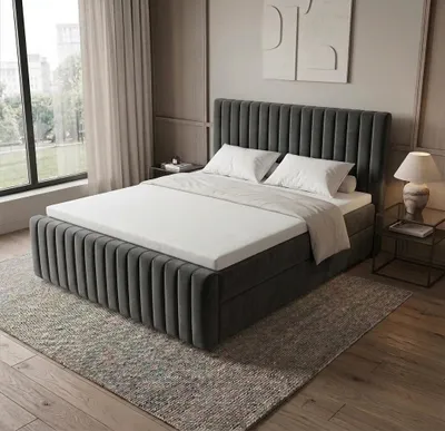 Produktbild von Boxspringbett MONACO II 160 cm x 200 cm Amor Velvet 21  Dunkelgrau Bett mit zwei Bettkästen und H3 Matratze,Komplett-Set mit Matratze und Topper,