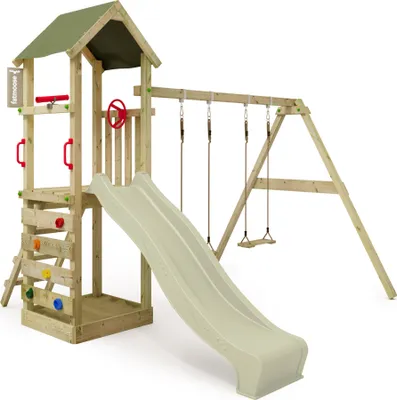 Immagine prodotto di Torre giochi Fatmoose KiwiKey Kick XXL con altalena doppia e scivolo, colore verde salvia