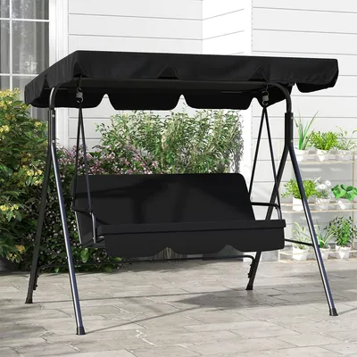 Produktbild von Hollywoodschaukel mit 3-Sitzer und Verstellbarem Dach Gartenschaukel Hängeschaukel für Garten und Terrasse 172 x 110 x 153 cm Schwarz