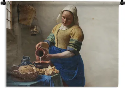Produktbild von MuchoWow® Wandteppich Wandbehang Das Milchmädchen - Kunst - Alte Meister - Vermeer 150x112.50 cm Tapisserie Dekoration Wandtuch - Wanddecke - Wandteppiche