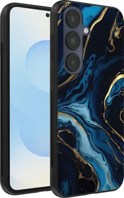 Produktbild von Smartphonica Handytasche Geeignet für Samsung Galaxy S25 mit Marmordruck - TPU Rückseite Abdeckung Fall Gold blau Marmor Design - Gold Blau
