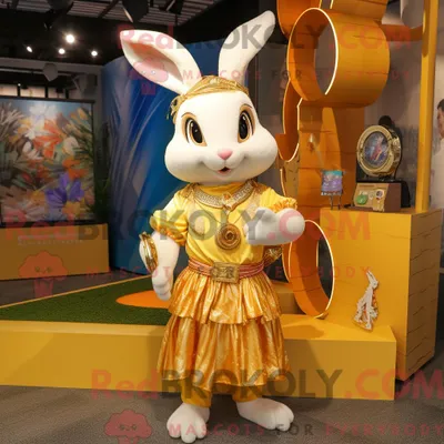 Produktbild von Maskottchenkostüm REDBROKOLY Goldener Hase mit Maxirock und Fußkettchen