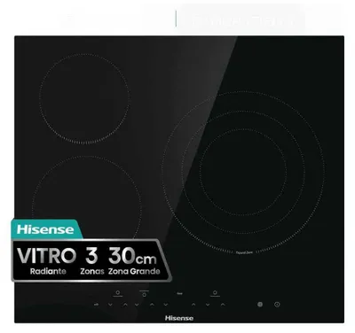 Immagine prodotto di Piano cottura in vetroVetroceramica da 60 cm con 3 fuochi, 5700 w, nero Hisense E6332BSCE