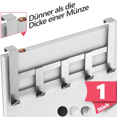 Produktbild von Lindenstein Premium Türgarderobe zum Einhängen aus Edelstahl – Formstabile Kleiderhaken für die Tür, universelle Türhakenleiste mit 5 Haken