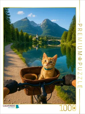 Produktbild von CALVENDO Puzzle Hintersee bei Raumsau mit Fahrrad und Katze | 1000 Teile Lege-Größe 64x48cm Foto-Puzzle für glückliche Stunden