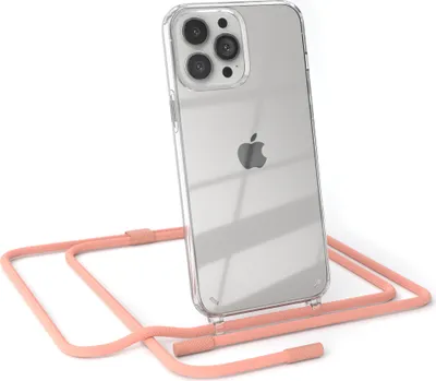 Produktbild von EAZY CASE Handykette für Apple iPhone 13 Pro Max, Clear Case aus Silikon, mit Umhängeband, abnehmbare Endstücke, Handyband in Rosa