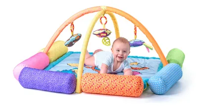 Produktbild von Woodyland Lernspielzeug Baby Spiel- und Krabbeldecke mit Spielbogen und 6 Spiel- Rollen