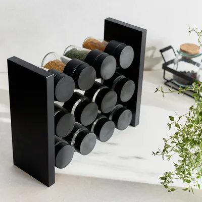 Zdjęcie produktu dla HOMLA Przyprawnik OTTO czarny - 12 słoiczków 26x10x21 cm