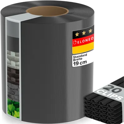 Produktbild von ELONEO PVC Sichtschutzstreifen für Doppelstabmattenzaun, 1 Rolle, 35m x 19cm, Dunkelgrau