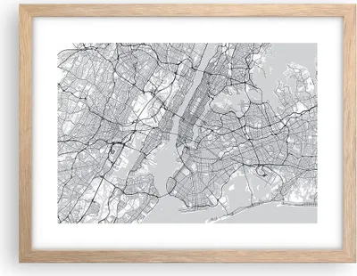 Produktbild von Gerahmtes Poster - Rahmen in heller Eiche - Neu York Karte - 40x30 cm - Wand Bild - Wanddeko - Wandbilder - Kunstposter - Wandposter - Bilderrahmen - Bilder - Kunstdruck - P2NAA40x30-5039