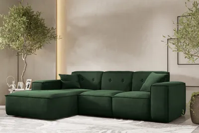 Produktbild von Ecksofa Designersofa CESINA Stoff Opera Velvet Dunkelgrün Ottomane Links