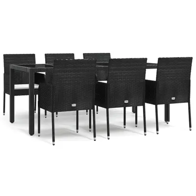 Produktbild von vidaXL 7-tlg. Garten-Essgruppe mit Kissen Schwarz Poly Rattan