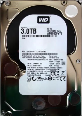 A close-up view of the top of a Western Digital hard drive, showing its label with product specifications.