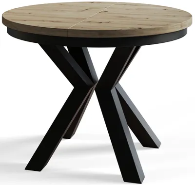 Image de AlpiMeble Table ronde de salle à manger LOFT, table extensible Diamètre: 120 cm/200 cm, table de salon Couleur: brun mat, avec pieds métalliques de couleur noir