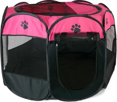 Obrázek produktu pro Intirilife ohrádka pro domácí mazlíčky 77 x 58 cm hrací stan z oxfordské tkaniny v růžové barvě s tlapkami - skládací s taškou na přenášení Ohrádka pro psy kočky štěňata