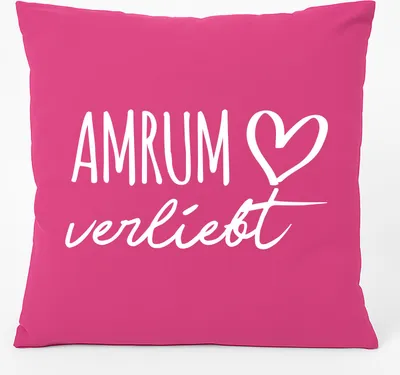 Produktbild von Huuraa Kissen Amrum verliebt 40x40cm mit Füllung Fuchsia Baumwolle Dekokissen Geschenkidee