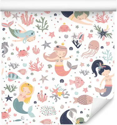Produktbild von 10m VLIES TAPETE Rolle Kinderzimmer Ozean Sirenen Fische Muscheln XXL