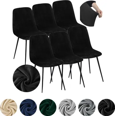 Produktbild von MEBLE ODNOWA, Stuhlhusse, Stuhlbezug, Skandinavischer, Samt, Schwarz, 6er Set, Velours, elastisch, Stuhlbezüge, Stuhlhussen, maschinenwaschbar