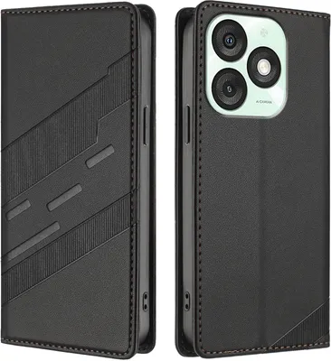 Image de Etui pour itel A50, étui portefeuille en cuirPolyuréthaneavec fente pour cartes et fonction stand Schwarz
