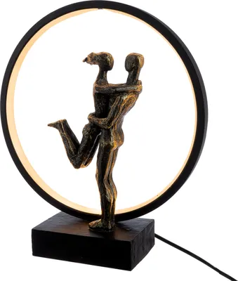 Produktbild von Gilde Tischleuchte (LED), rund, "Happy Reunion", Paarmotiv, Kunstharz, schwarz, bronzefarben, VE 1, L. 10 cm, B. 30 cm, H. 35 cm 37751