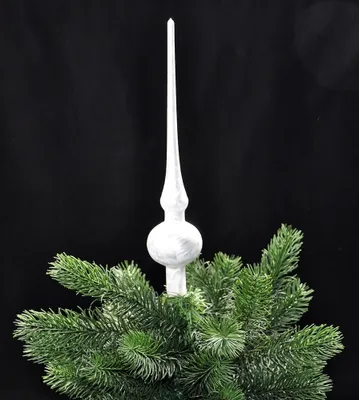 Produktbild von JACK by Thüringer Glas Eislack Christbaumspitze 28cm + 12x Christbaumkugeln 6cm Spitze Weihnachtskugel Set, Farbe:Weiß Eislack